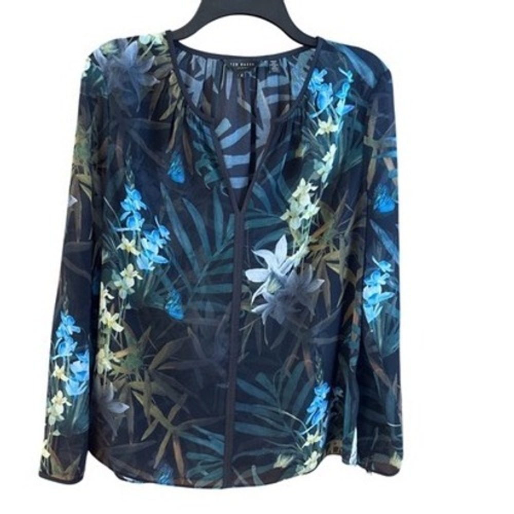 Ted Baker London Keesha Tropical Floral Sheer Blouse TED 4 US 10/L